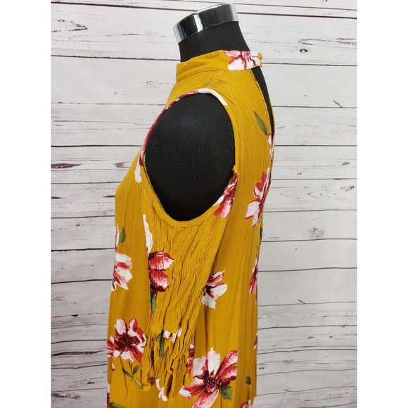 Andree By Unit small Mustard‎ Floral crisscross cold shoulder Dress - Picture 10 of 12